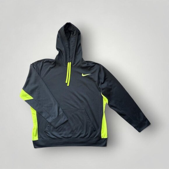 Nike Therma-Fit Hoodie Mens XL Black Volt Pullover Sweatshirt Swoosh 485784-018 - Picture 1 of 8